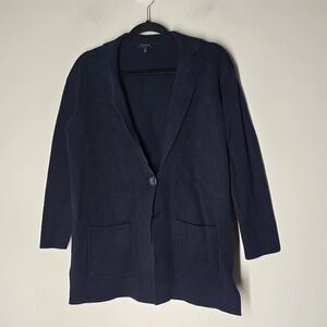 Talbots Womens Knit Blazer Size M Blue One Button Stretch Jacket Pockets Career